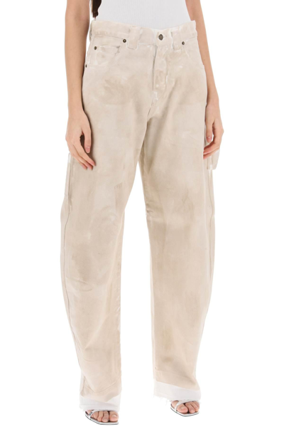 Shop Darkpark Audrey Marble-effect Cargo Jeans In Beige,white