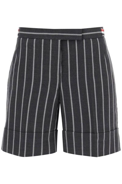 Shop Thom Browne Striped Tailoring Shorts In Grey
