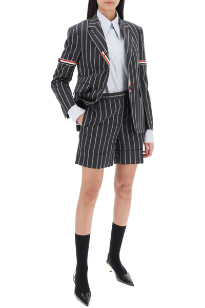 Shop Thom Browne Striped Tailoring Shorts In Grey
