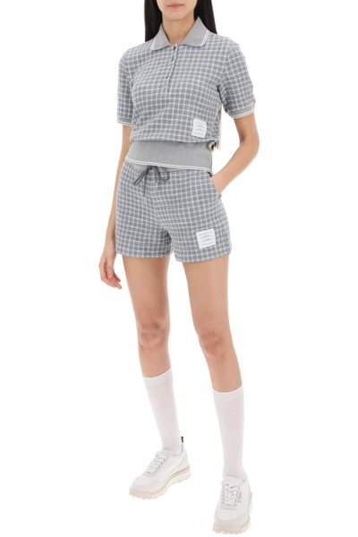 Shop Thom Browne Check Tweed Sweatshorts In Grey