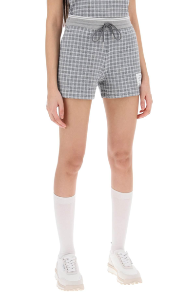 Shop Thom Browne Check Tweed Sweatshorts In Grey