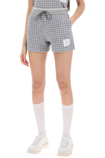 Shop Thom Browne Check Tweed Sweatshorts In Grey