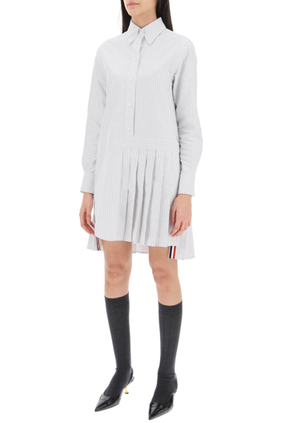 Shop Thom Browne Striped Oxford Shirt Dress In White,grey