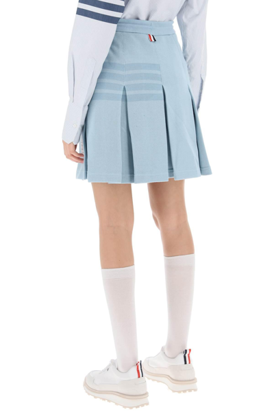 Shop Thom Browne Knitted 4-bar Pleated Skirt In Light Blue
