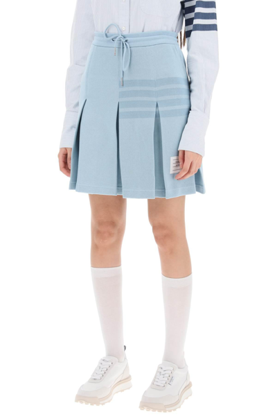 Shop Thom Browne Knitted 4-bar Pleated Skirt In Light Blue