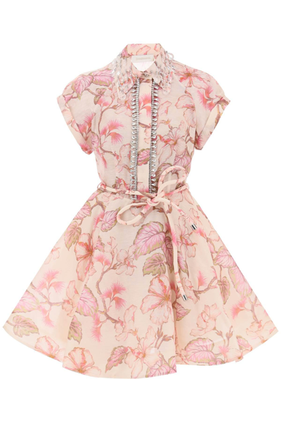 Shop Zimmermann Matchmaker Flip Floral Dress With Appliqués In Pink