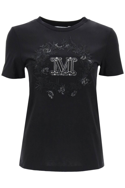 Shop Max Mara T-shirt With Crystal And Embroidery In Black