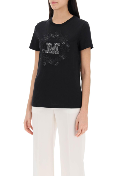 Shop Max Mara T-shirt With Crystal And Embroidery In Black