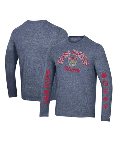 Shop Champion Men's  Heather Navy Distressed Florida Panthers Multi-logo Tri-blend Long Sleeve T-shirt