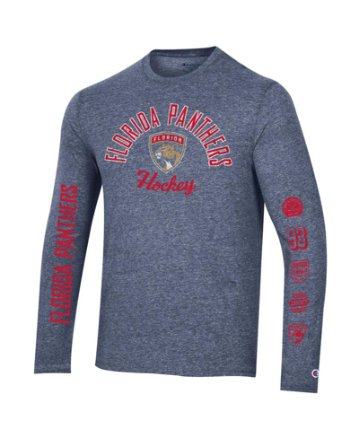 Shop Champion Men's  Heather Navy Distressed Florida Panthers Multi-logo Tri-blend Long Sleeve T-shirt