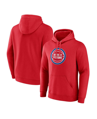 Shop Fanatics Men's  Red Detroit Pistons Primary Logo Pullover Hoodie