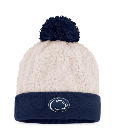 Shop Top Of The World Women's  Cream Penn State Nittany Lions Grace Sherpa Cuffed Knit Hat With Pom