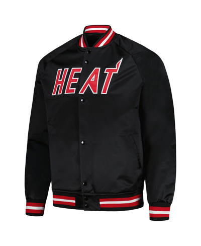 Mitchell & Ness Men's  Black Miami Heat Hardwood Classics Throwback Wordmark Raglan Full-snap Jacket In Black
