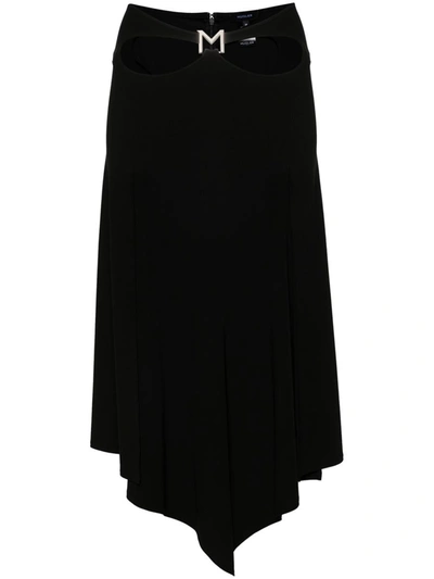 Shop Mugler Midi Skirt With Logo Plaque In Black