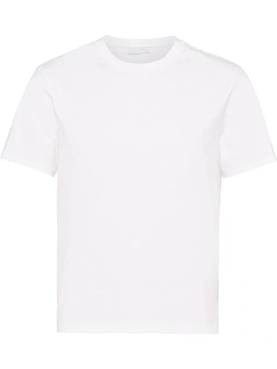 Shop Prada Logo-embroidered Crew-neck T-shirt In White