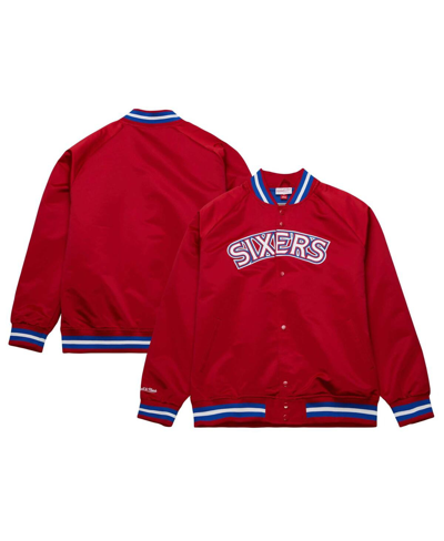 Shop Mitchell & Ness Men's  Red Philadelphia 76ers Hardwood Classics Throwback Wordmark Raglan Full-snap J