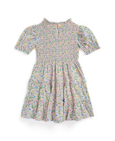 Shop Polo Ralph Lauren Toddler And Little Girls Floral Smocked Cotton Jersey Dress In Beneda Floral Pink,vista Blue