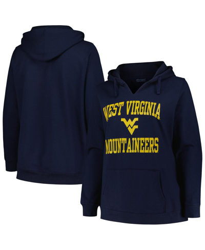 Shop Champion Women's  Navy West Virginia Mountaineers Plus Size Heart & Soul Notch Neck Pullover Hoodie