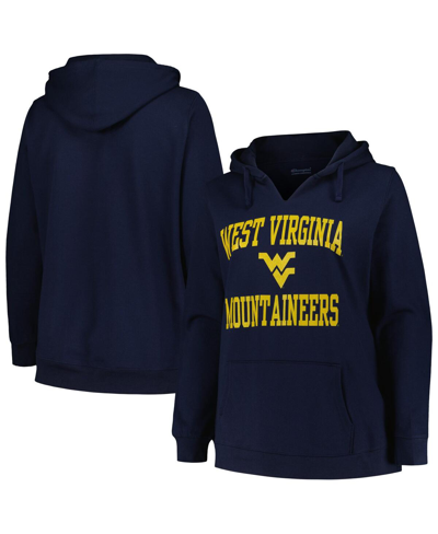 Champion Women's  Navy West Virginia Mountaineers Plus Size Heart & Soul Notch Neck Pullover Hoodie In Navy