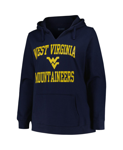 Shop Champion Women's  Navy West Virginia Mountaineers Plus Size Heart & Soul Notch Neck Pullover Hoodie