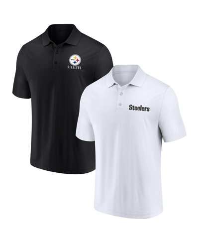 Fanatics Men's  White, Black Pittsburgh Steelers Lockup Two-pack Polo Shirt Set In White,black