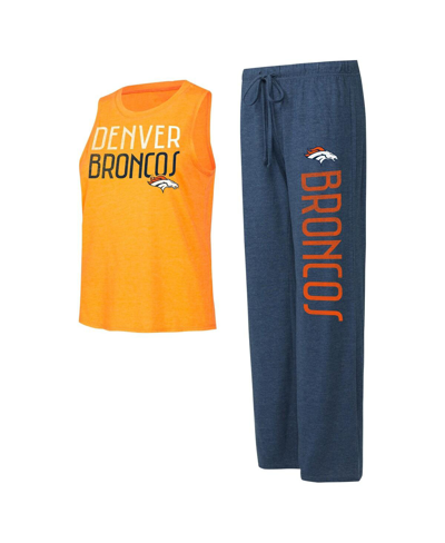 Shop Concepts Sport Women's  Navy, Orange Distressed Denver Broncos Muscle Tank Top And Pants Lounge Set In Navy,orange