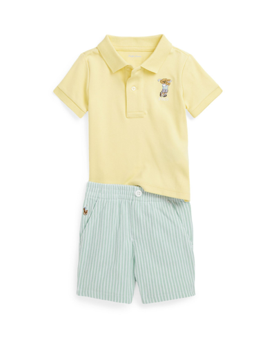 Shop Polo Ralph Lauren Baby Boys Polo Bear Cotton Polo Shirt And Shorts Set In Wickett Yellow