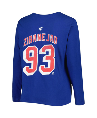 Shop Profile Women's Mika Zibanejad Blue New York Rangers Plus Size Name And Number Long Sleeve T-shirt