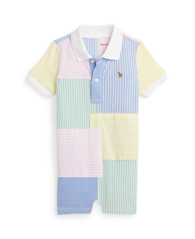 Shop Polo Ralph Lauren Baby Boys Patchwork Cotton Mesh Shortall In Wickett And Celadon Multi