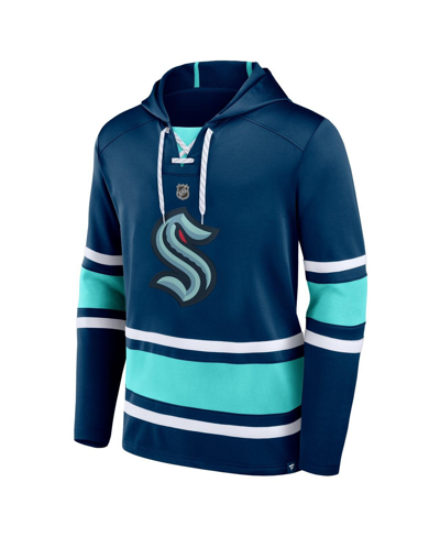 Shop Fanatics Men's  Brandon Tanev Deep Sea Blue Seattle Kraken Name And Number Lace-up Pullover Hoodie