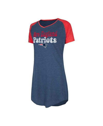 Shop Concepts Sport Women's  Navy, Red Distressed New England Patriots Raglan V-neck Nightshirt In Navy,red