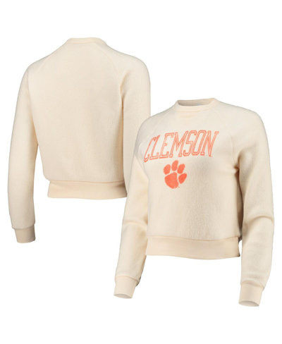 Shop Alternative Apparel Women's  Cream Distressed Clemson Tigers Eco-teddy Baby Champ Tri-blend Sweatshir