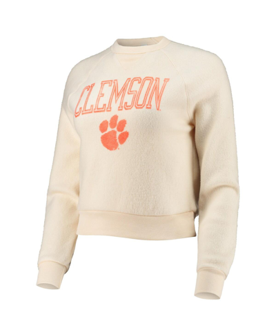 Shop Alternative Apparel Women's  Cream Distressed Clemson Tigers Eco-teddy Baby Champ Tri-blend Sweatshir