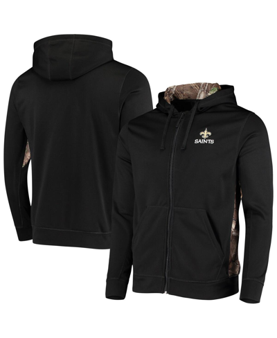 Shop Dunbrooke Men's  Black, Realtree Camo New Orleans Saints Decoy Tech Fleece Full-zip Hoodie In Black,realtree Camo