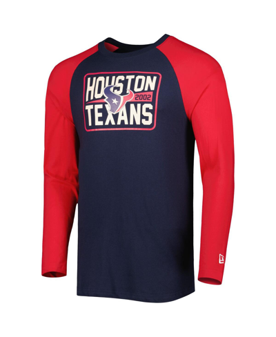 Shop New Era Men's  Navy Houston Texans Current Raglan Long Sleeve T-shirt