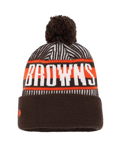 Shop New Era Youth Boys And Girls  Brown Cleveland Browns Striped Cuffed Knit Hat With Pom