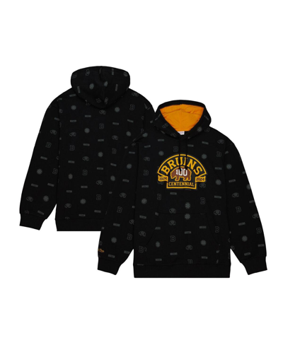 Mitchell & Ness Men's  Black Boston Bruins 100th Anniversary Allover Print Pullover Hoodie In Black