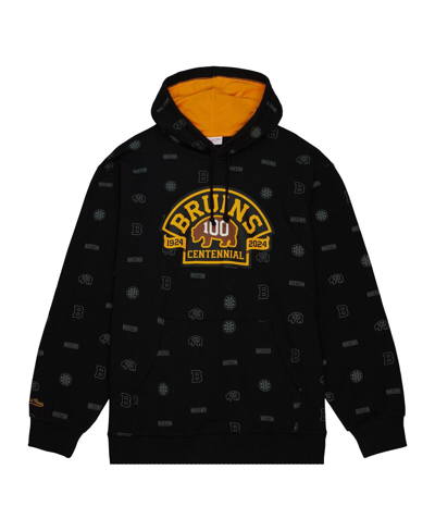 Shop Mitchell & Ness Men's  Black Boston Bruins 100th Anniversary Allover Print Pullover Hoodie