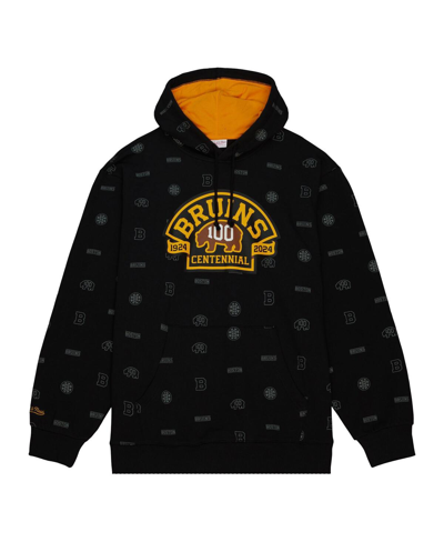 Mitchell & Ness Men's  Black Boston Bruins 100th Anniversary Allover Print Pullover Hoodie In Black