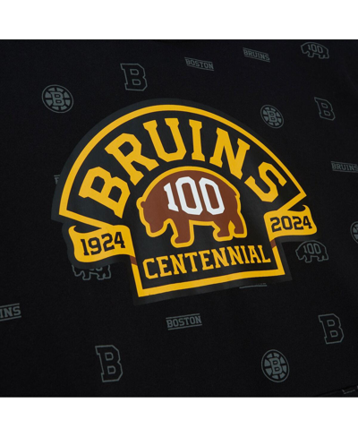 Mitchell & Ness Men's  Black Boston Bruins 100th Anniversary Allover Print Pullover Hoodie In Black
