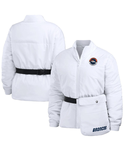 Shop Wear By Erin Andrews Women's  White Denver Broncos Packaway Full-zip Puffer Jacket