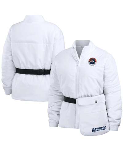 Wear By Erin Andrews White Denver Broncos Packaway Full-zip Puffer Jacket In White