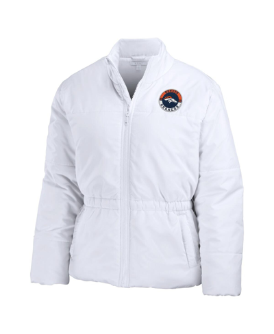 Wear By Erin Andrews White Denver Broncos Packaway Full-zip Puffer Jacket In White