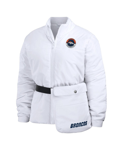 Shop Wear By Erin Andrews Women's  White Denver Broncos Packaway Full-zip Puffer Jacket