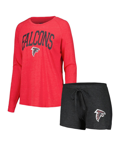 Shop Concepts Sport Women's  Black, Red Atlanta Falcons Raglan Long Sleeve T-shirt And Shorts Lounge Set In Black,red