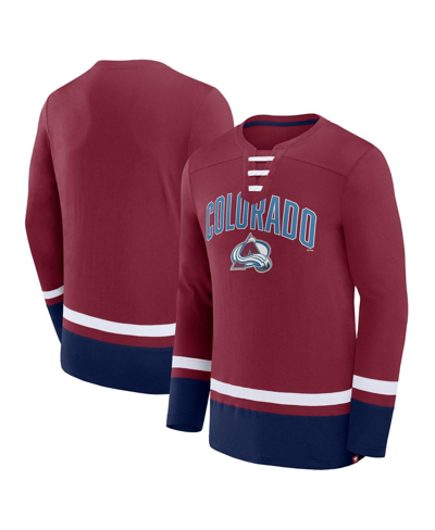 Shop Fanatics Men's  Burgundy Colorado Avalanche Back Pass Lace-up Long Sleeve T-shirt