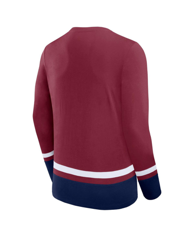 Shop Fanatics Men's  Burgundy Colorado Avalanche Back Pass Lace-up Long Sleeve T-shirt