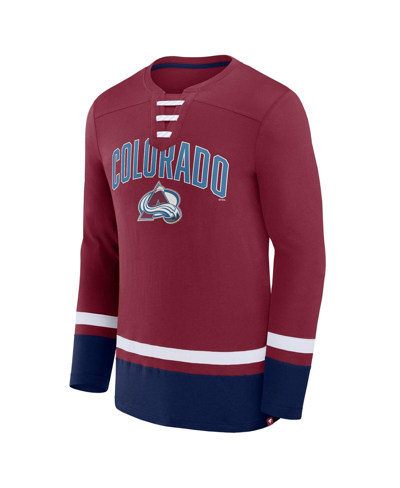 Shop Fanatics Men's  Burgundy Colorado Avalanche Back Pass Lace-up Long Sleeve T-shirt