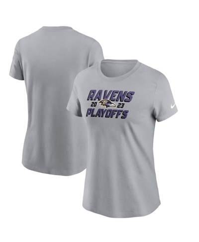 Shop Nike Women's  Gray Baltimore Ravens 2023 Nfl Playoffs Iconic T-shirt