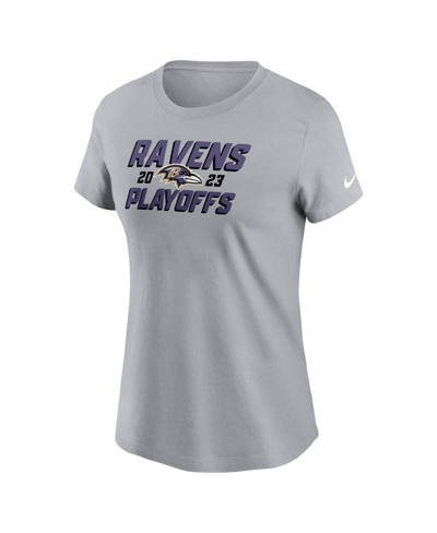 Shop Nike Women's  Gray Baltimore Ravens 2023 Nfl Playoffs Iconic T-shirt